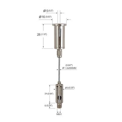 1.2mm Sợi bên ra ngoài treo dây thừng tùy chỉnh chiều dài dây treo Kit cho khung hình